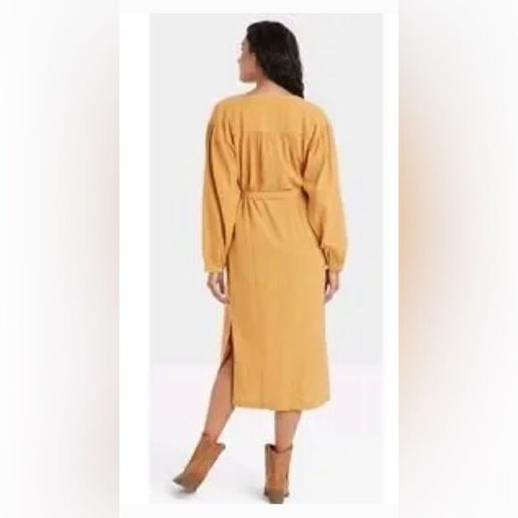Universal Thread Long sleeve Shirtdress Tie front Pockets Midi Gold NWT … - Picture 5 of 13